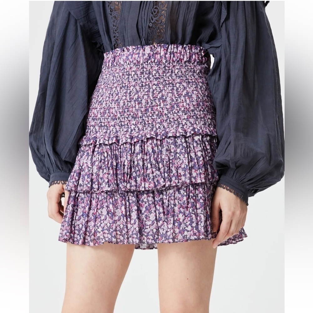 Isabel Marant Lilac Floral Smocked Tiered Mini Skirt